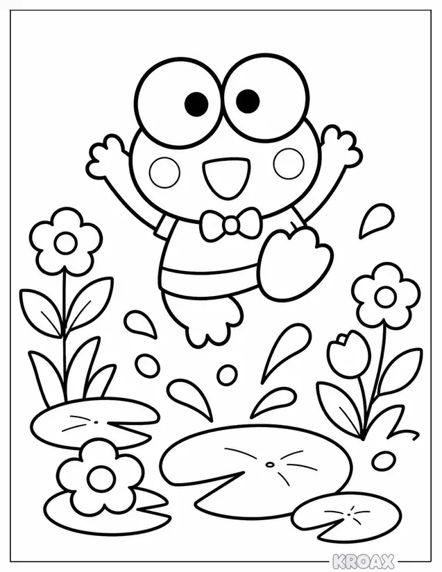 keroppi chibi jumping joy printable coloring page