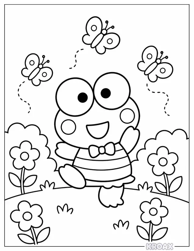 keroppi dancing with butterflies printable coloring page