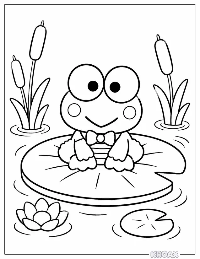 keroppi floating on water lily printable coloring page