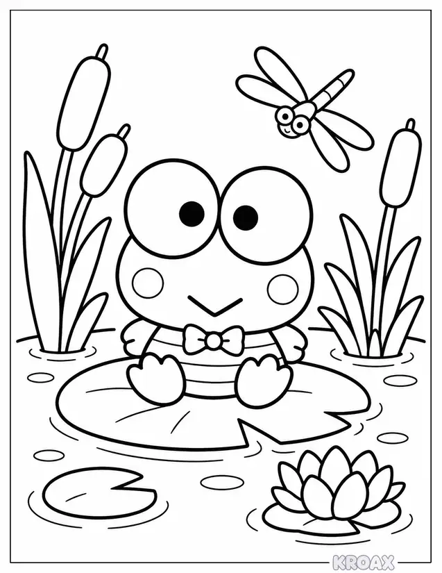 keroppi kawaii lily pad adventure printable coloring page