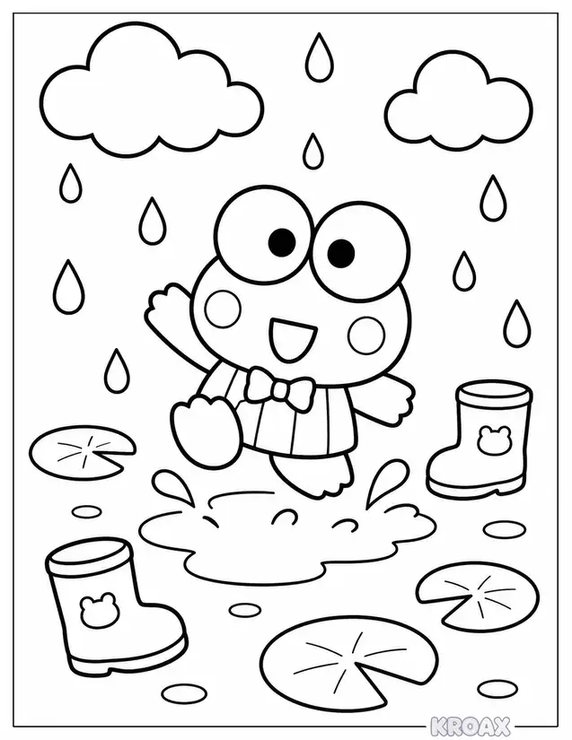 keroppi rainy day adventure printable coloring page