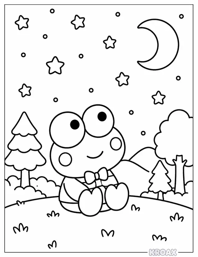 keroppi stargazing night scene printable coloring page
