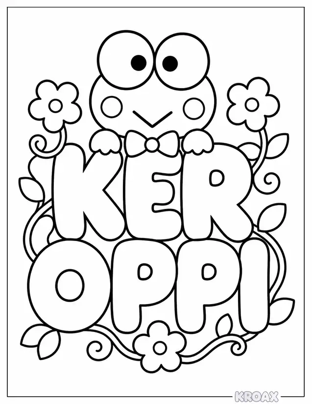 keroppi word art printable coloring page