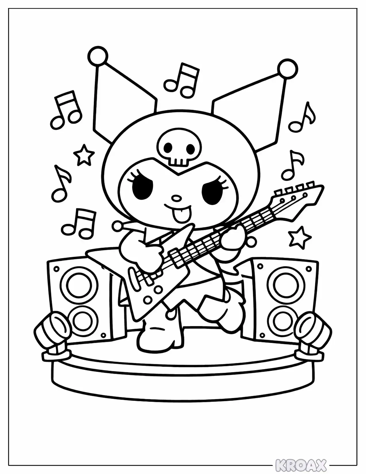 bold kuromi playing electric guitar printable coloring page