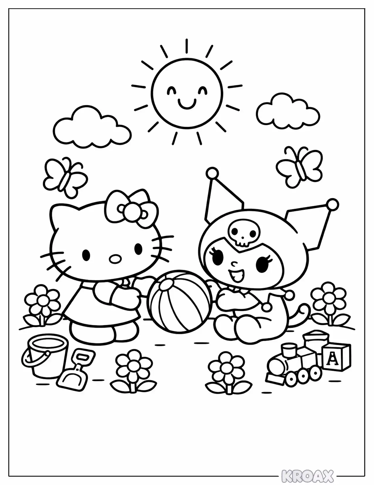 hello kitty and kuromi s fun day printable coloring page