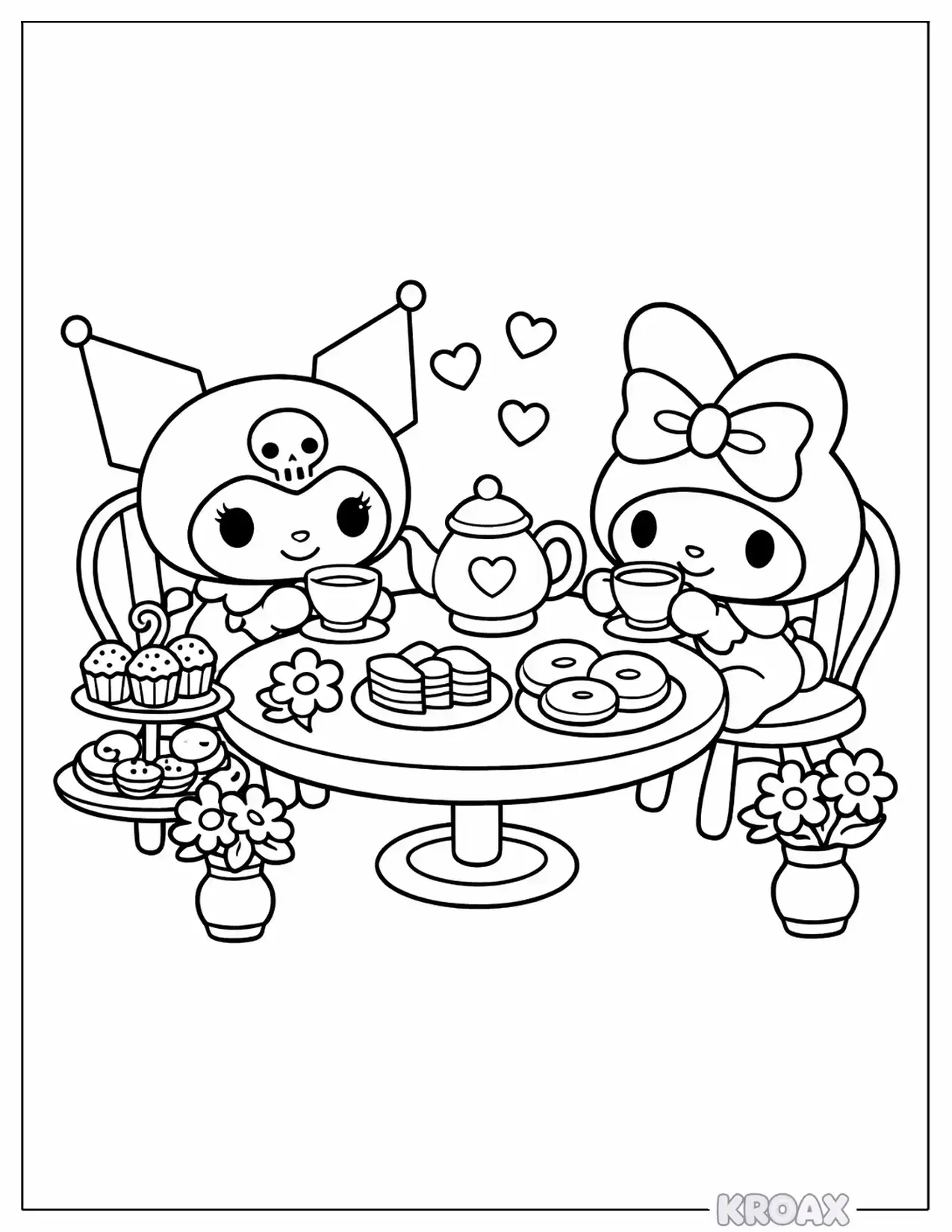 kuromi and my melody tea party printable coloring page