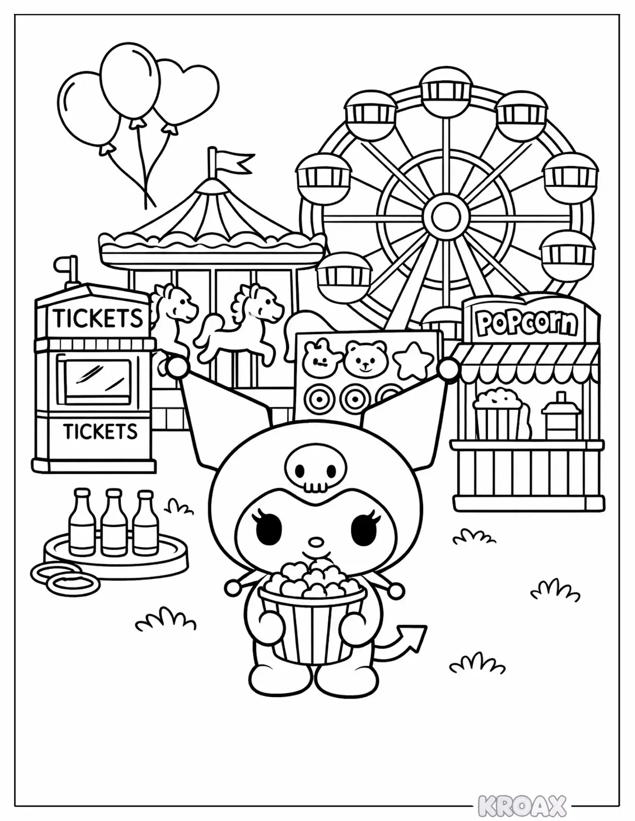 kuromi at the amusement park printable coloring page