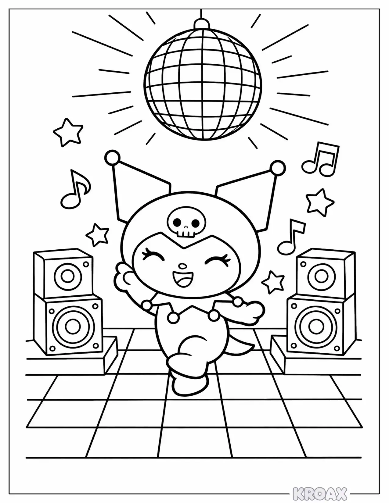kuromi dancing in disco lights printable coloring page