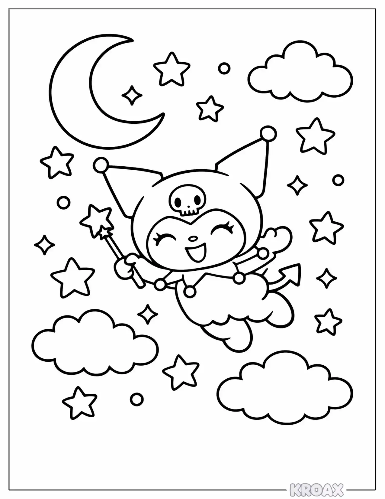 kuromi floating through starry skies printable coloring page