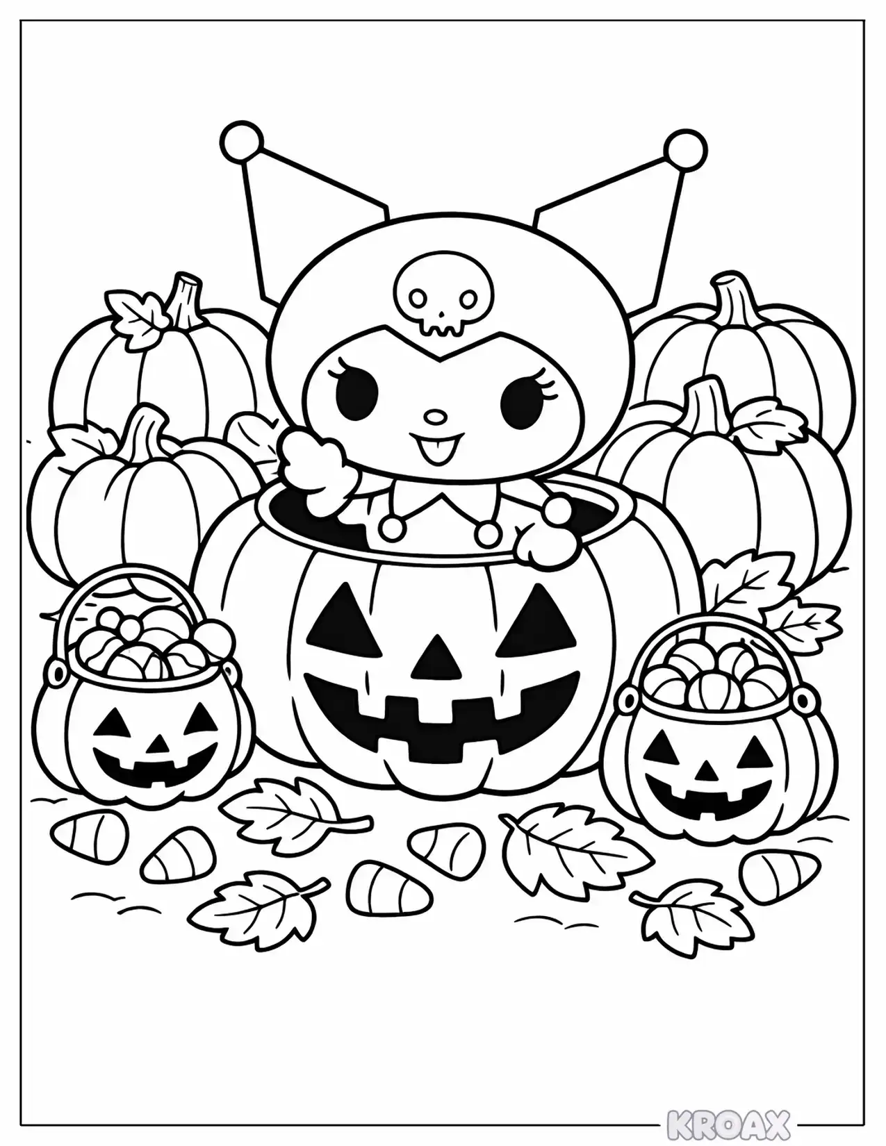 kuromi halloween pumpkin patch printable coloring page