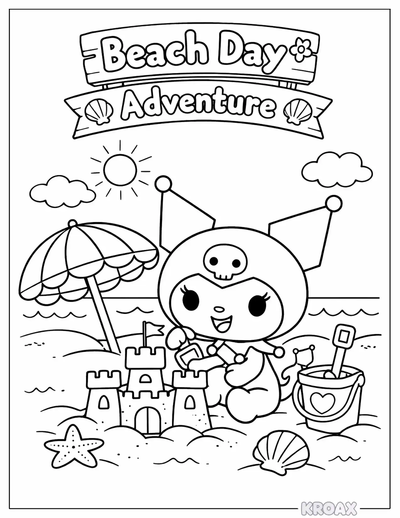 kuromi s beach day adventure printable coloring page