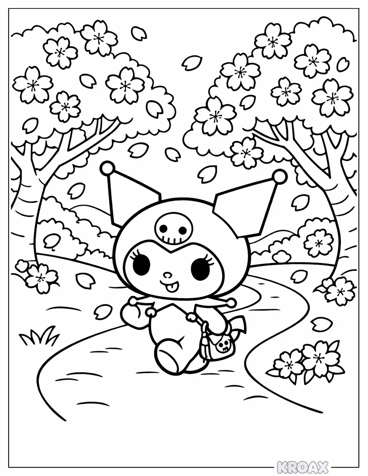kuromi s cherry blossom forest walk printable coloring page