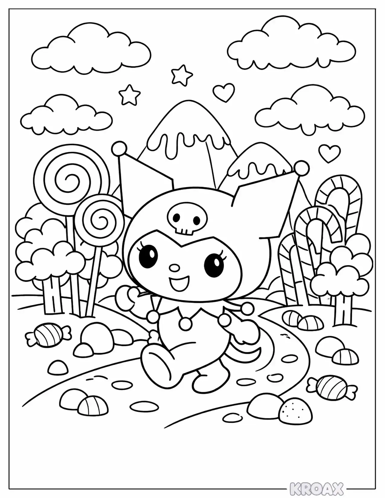kuromi s magical candy land printable coloring page