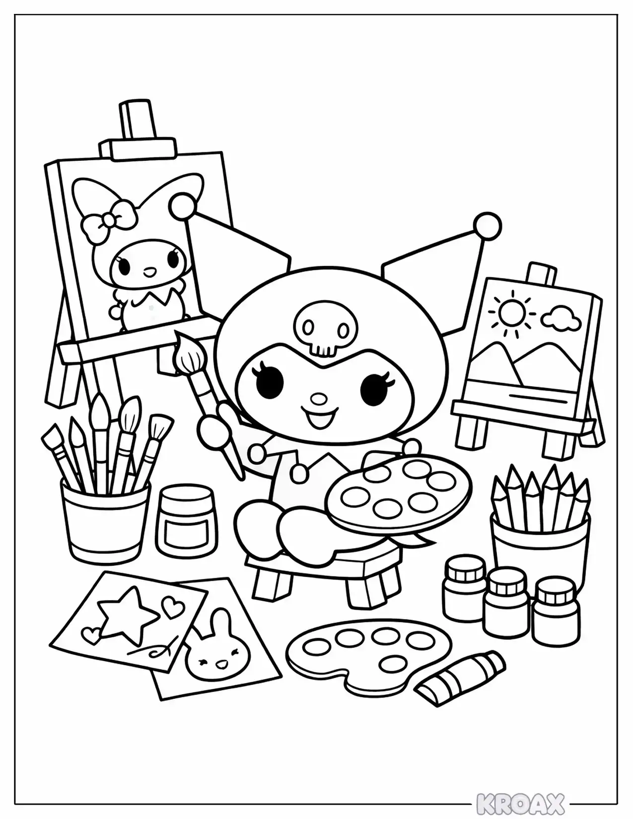 kuromi s paint and draw studio printable coloring page