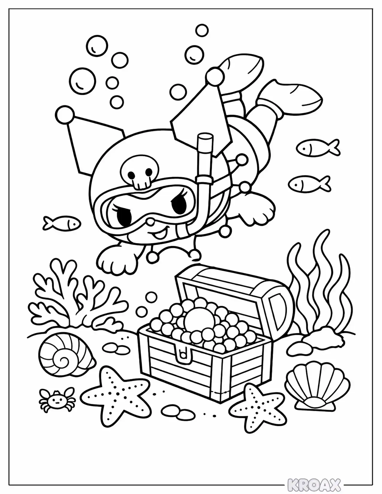 kuromi s underwater pearl hunt printable coloring page