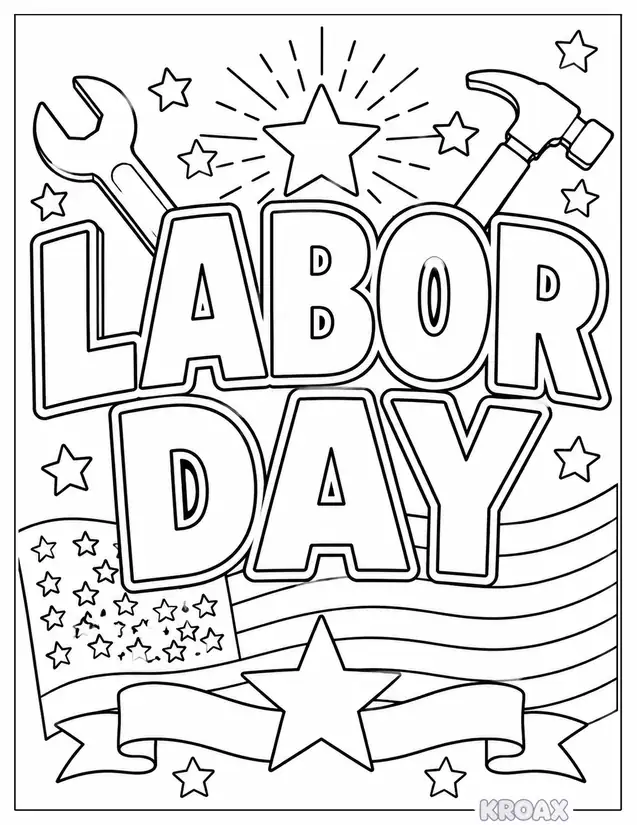 bold labor day word art printable coloring page