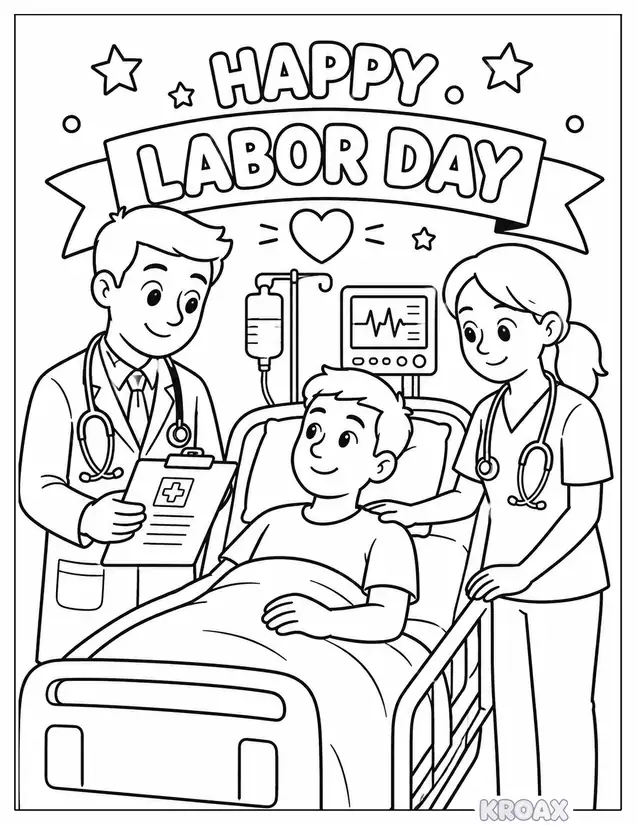 doctor and nurse helping together printable coloring page