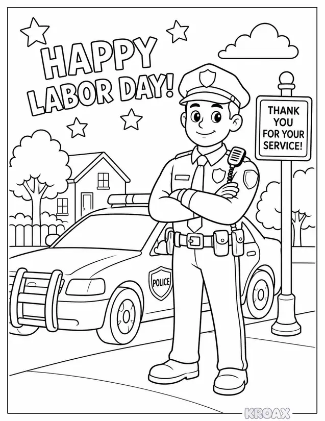 friendly police officer on patrol printable coloring page