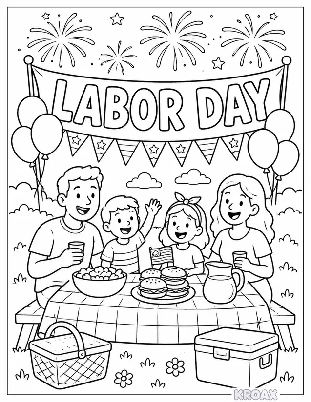 happy labor day celebration printable coloring page