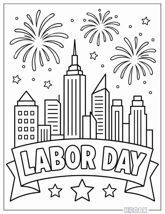 labor day fireworks over the city printable coloring page
