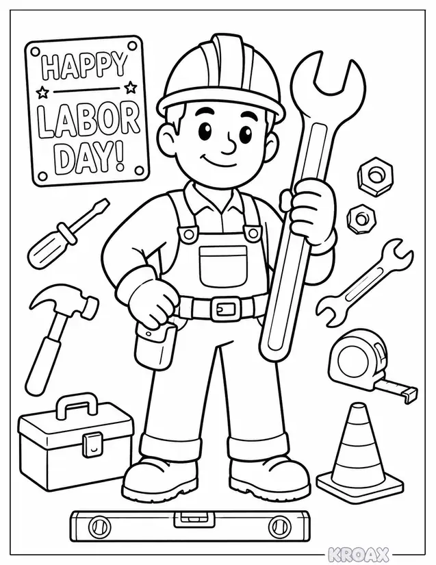 labor day hardhat and wrench design printable coloring page