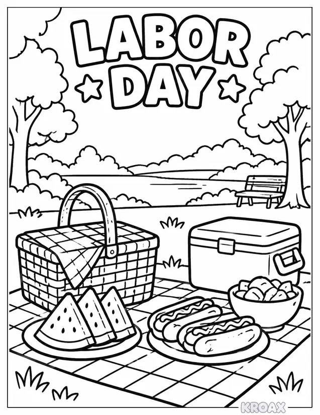 labor day picnic adventure printable coloring page