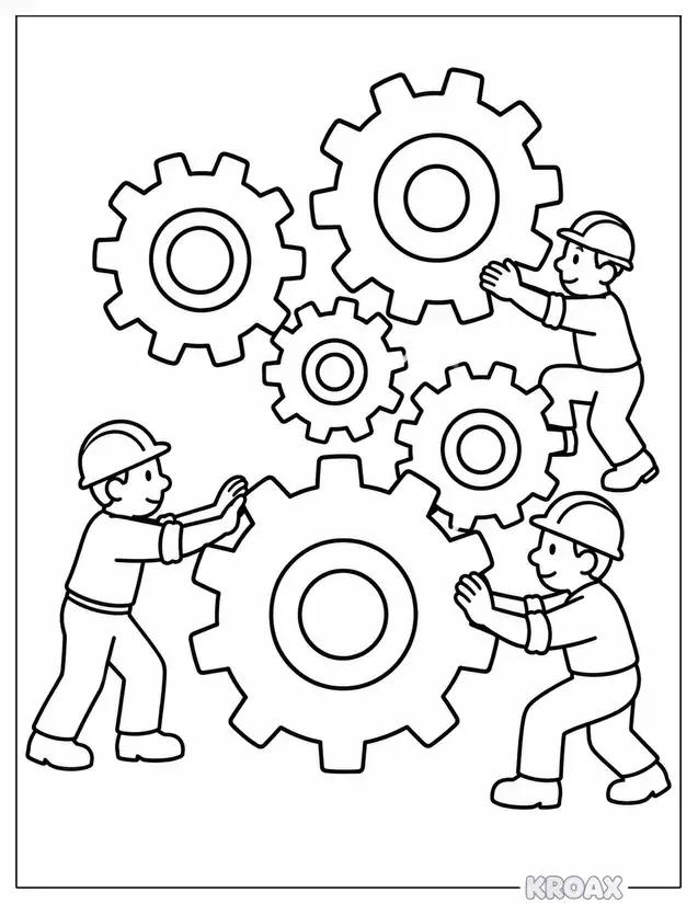 teamwork gears turning together printable coloring page
