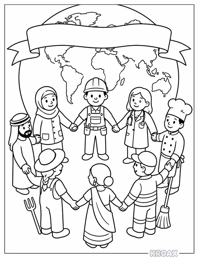 workers around the world unite printable coloring page
