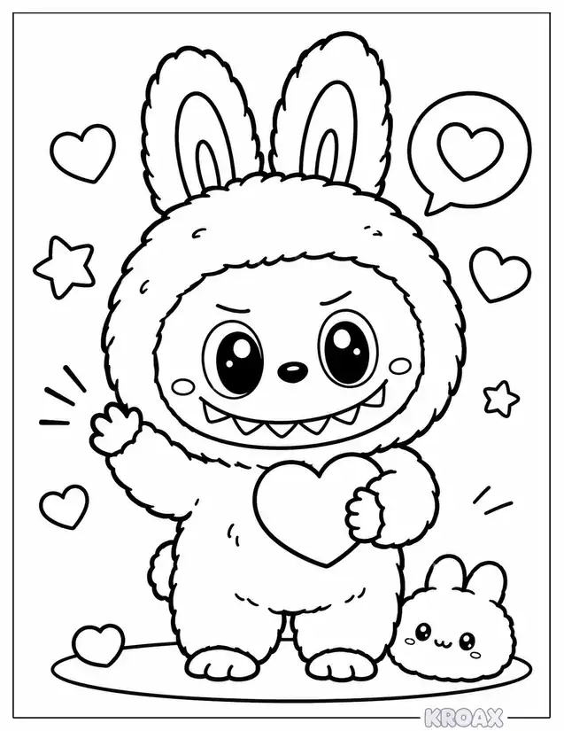 cute labubu doll with big eyes printable coloring page
