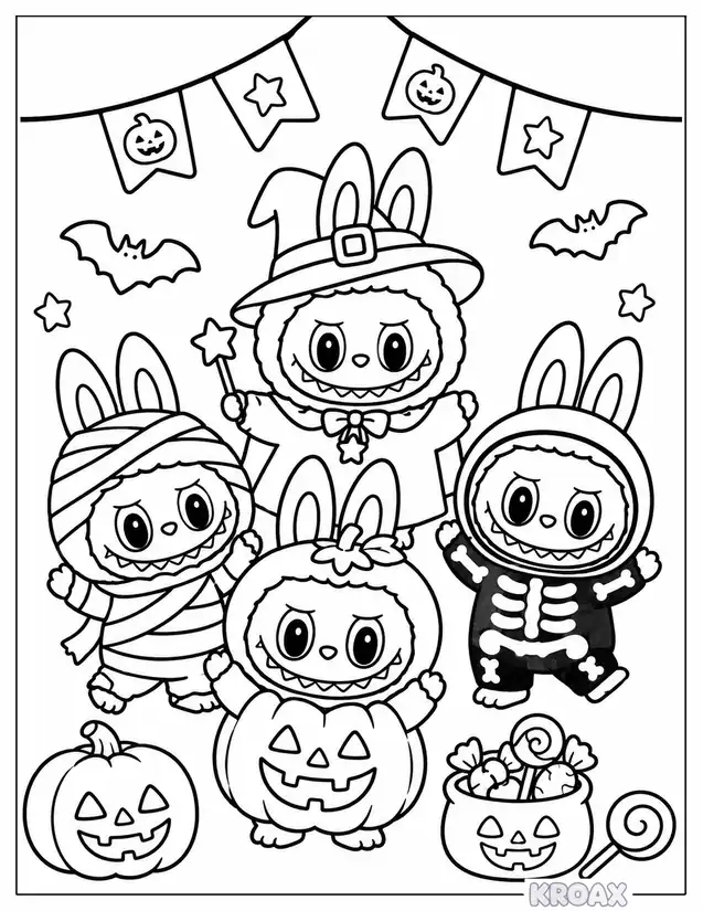 halloween labubu costume party printable coloring page