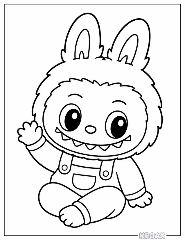 kawaii labubu sitting and smiling printable coloring page