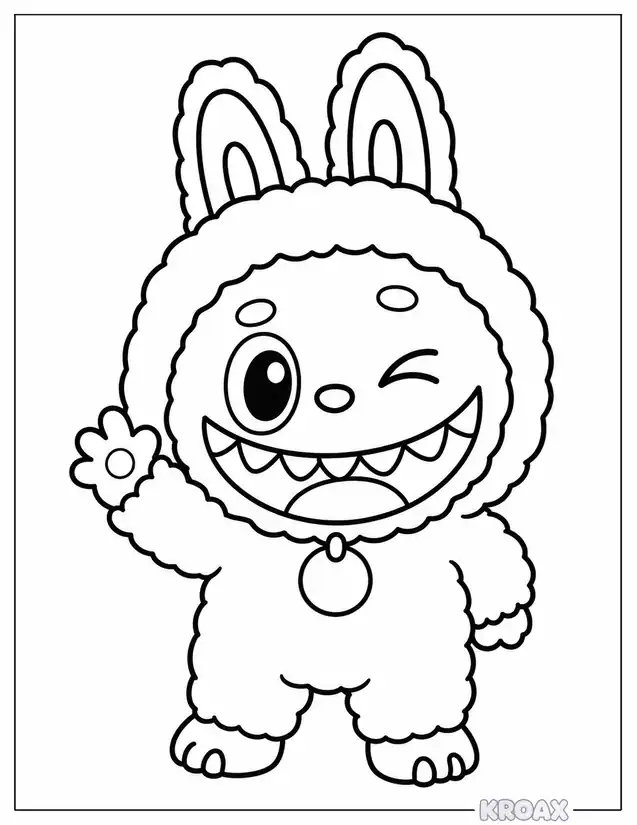 labubob winking with oversized smile printable coloring page