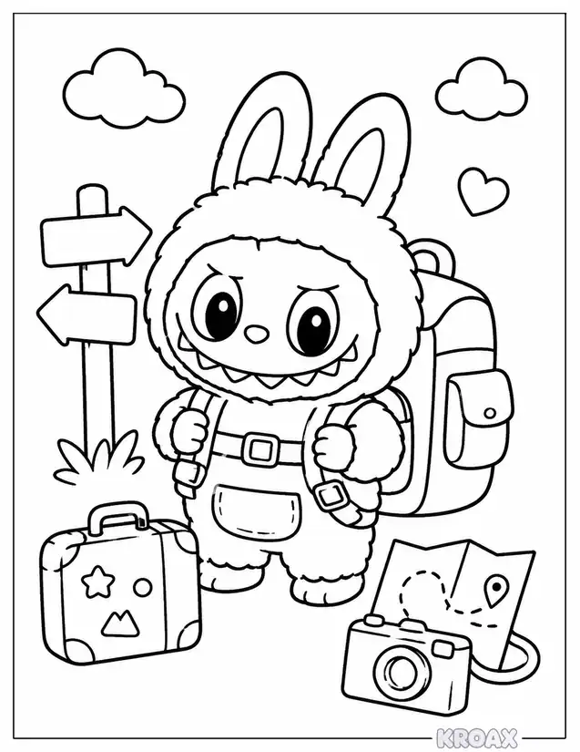 labubu backpack adventure buddy printable coloring page