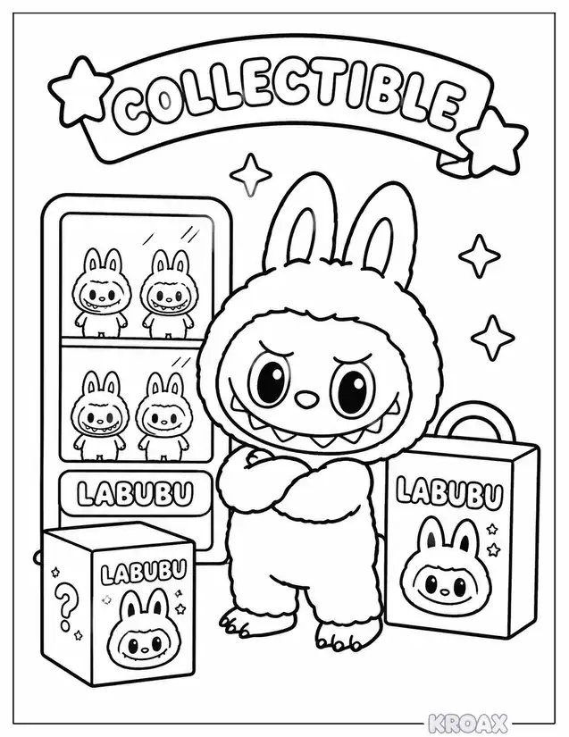 labubu collectible doll printable coloring page