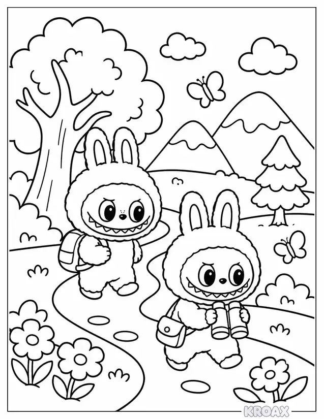 labubu doodle adventure page printable coloring page