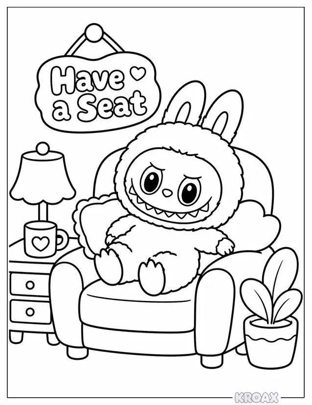 labubu have a seat printable coloring page