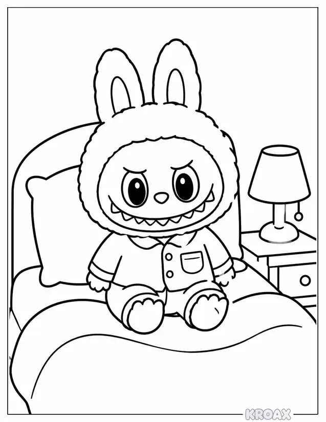 labubu in cozy pajamas printable coloring page