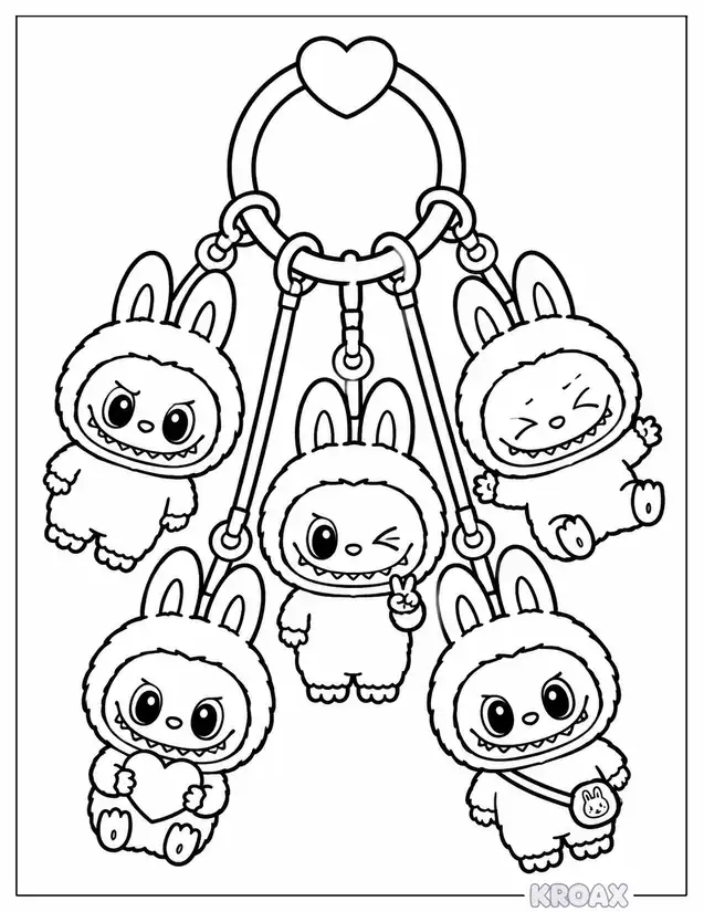 labubu keychain charm collection printable coloring page