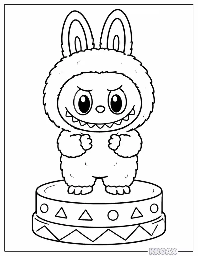 labubu on display stand printable coloring page