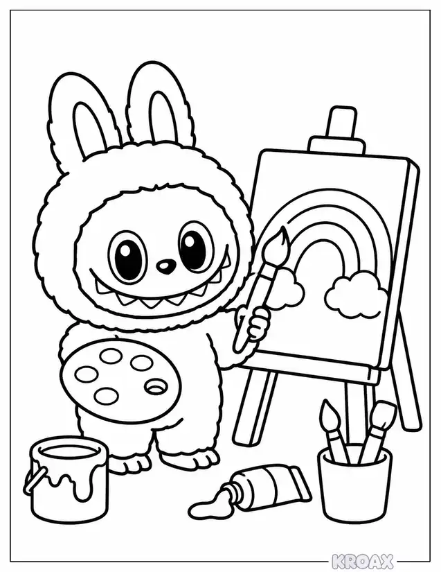 labubu painting rainbow colors printable coloring page