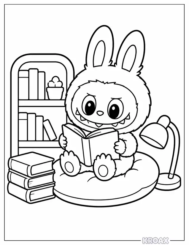 labubu reading adventure books printable coloring page