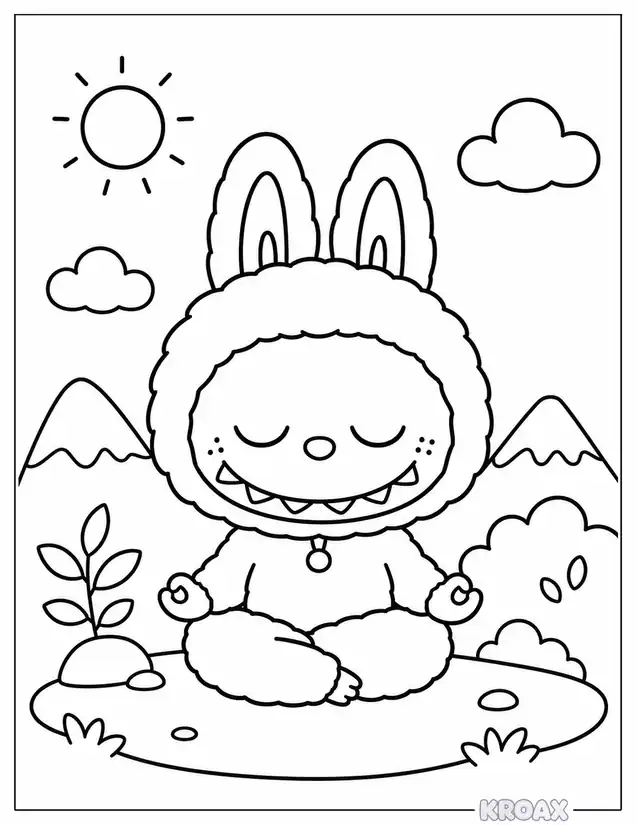labubu sitting in peaceful pose printable coloring page