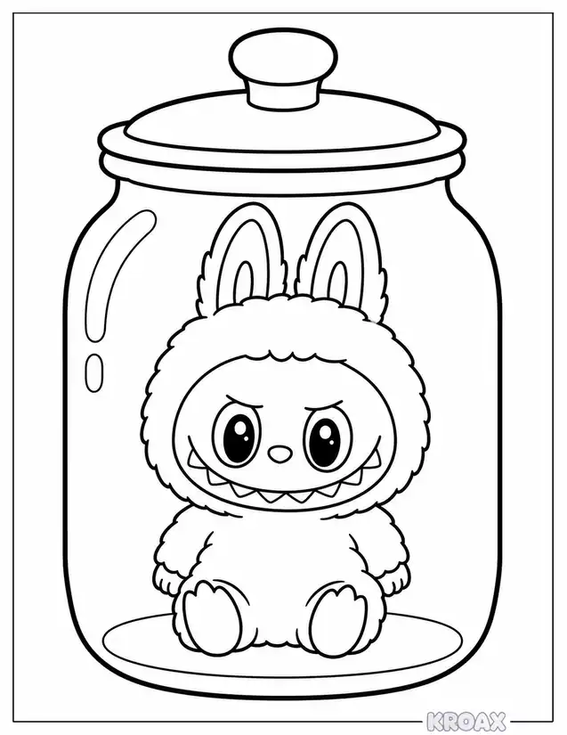 labubu trapped inside glass jar printable coloring page
