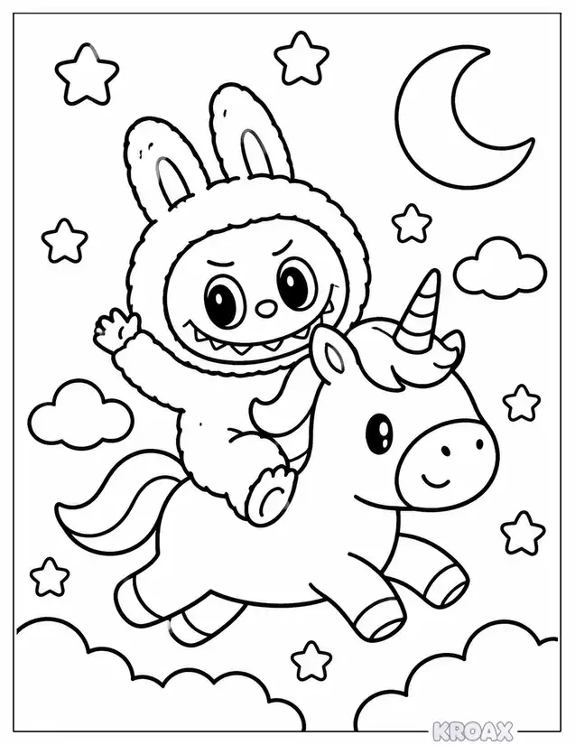 labubu unicorn dreams printable coloring page