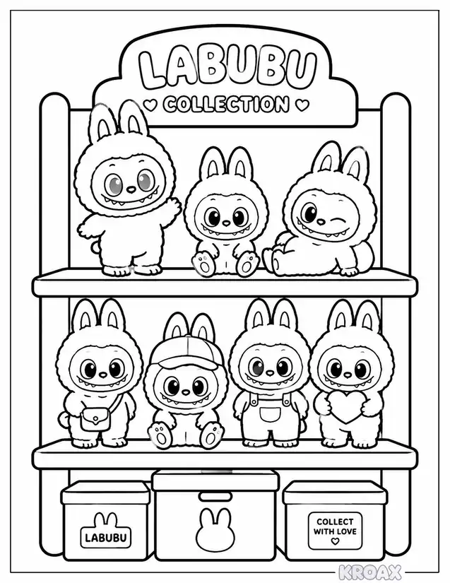 secret labubu figure collection printable coloring page