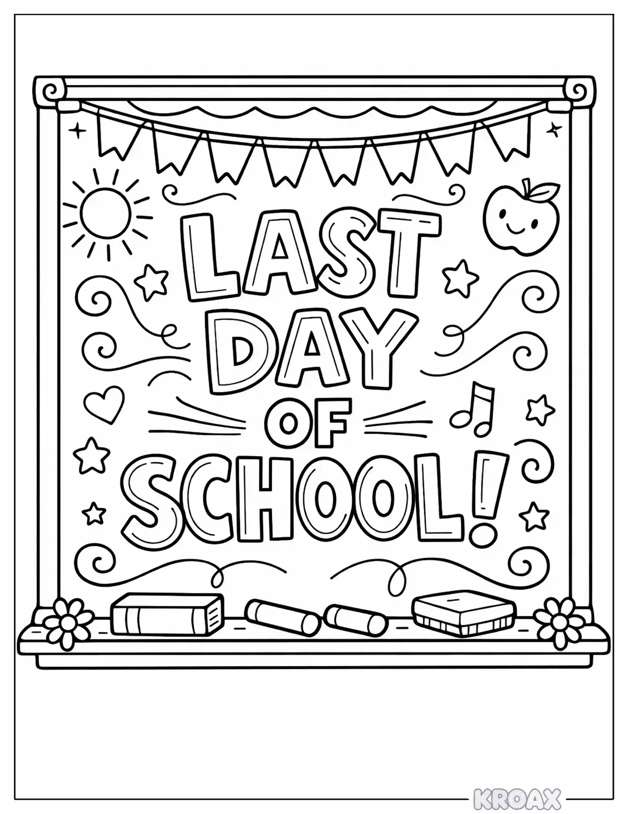 end of year chalkboard message design printable coloring page