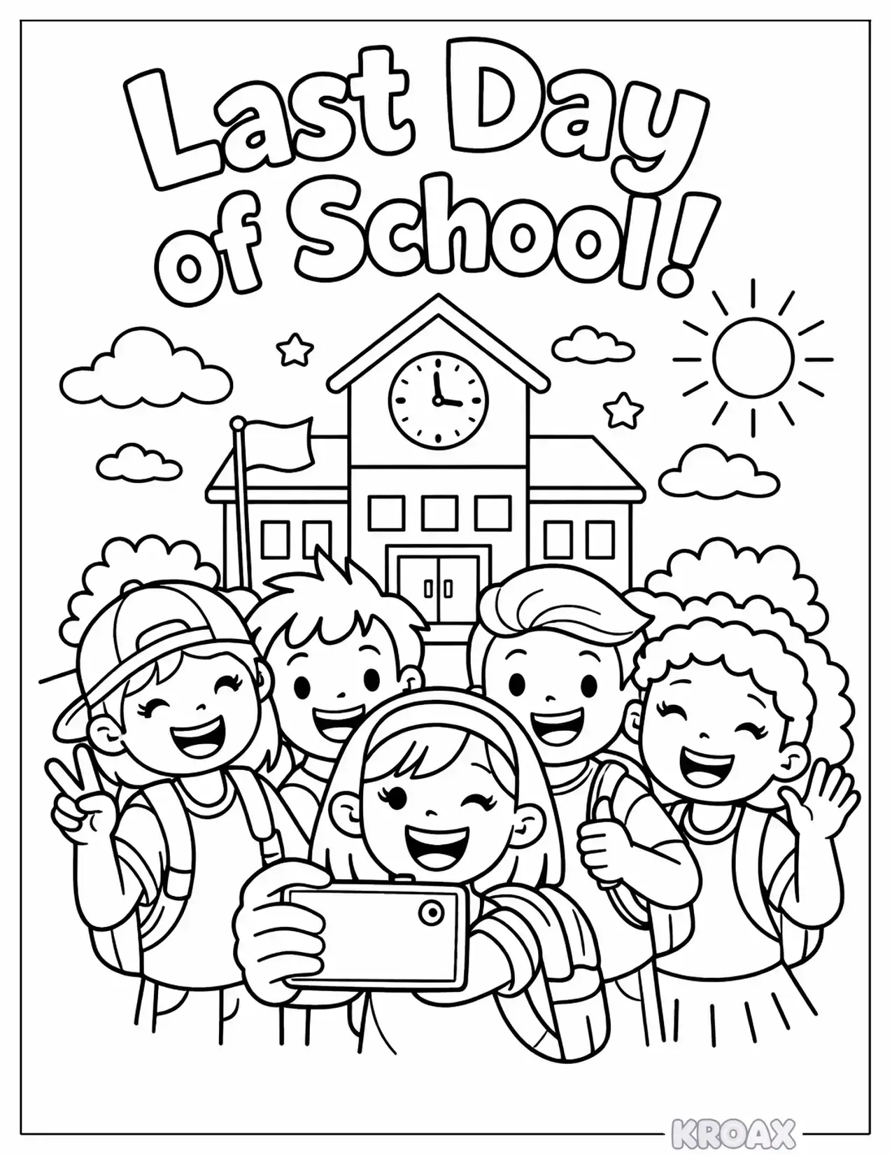 last day of school selfie with friends printable coloring page