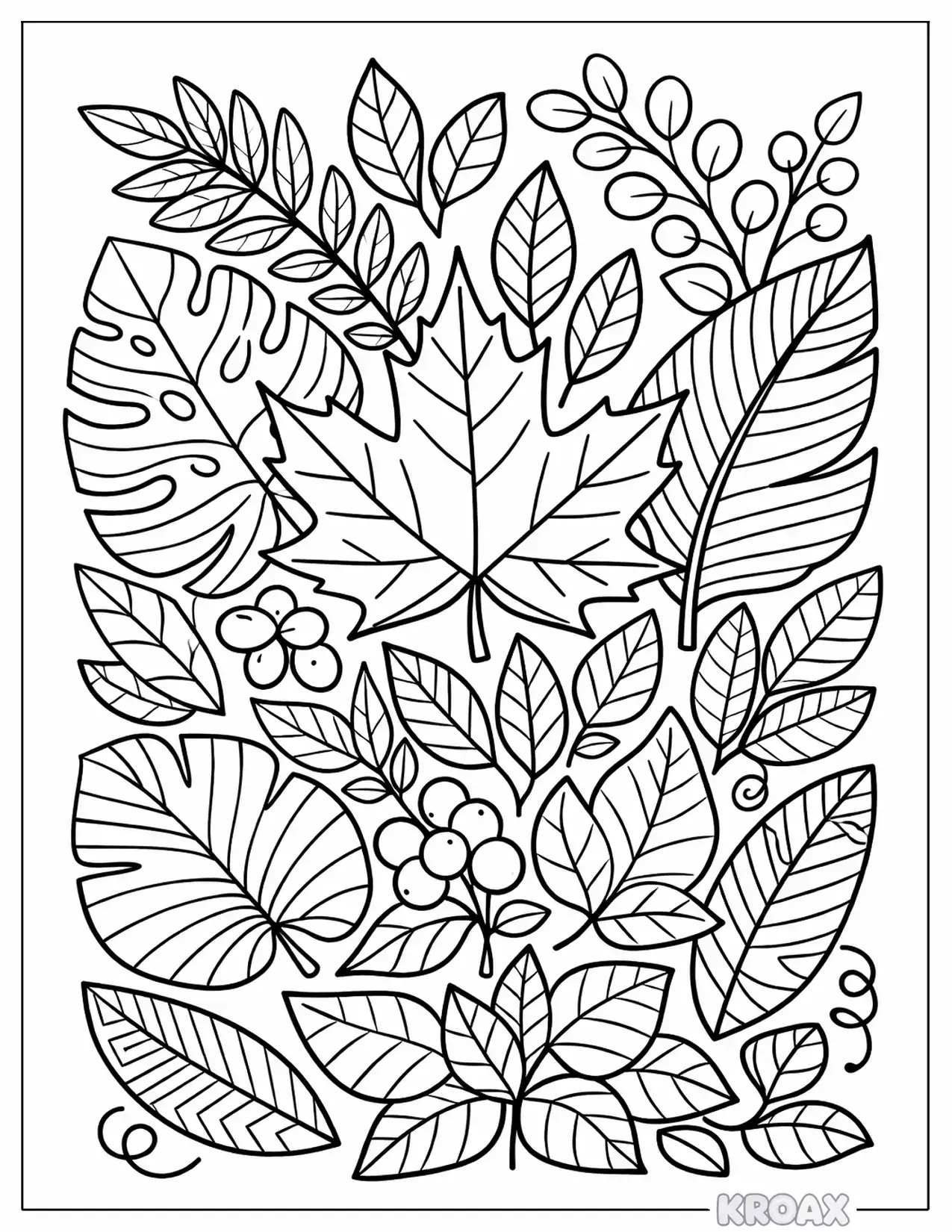 botanical leaf textures and patterns printable coloring page