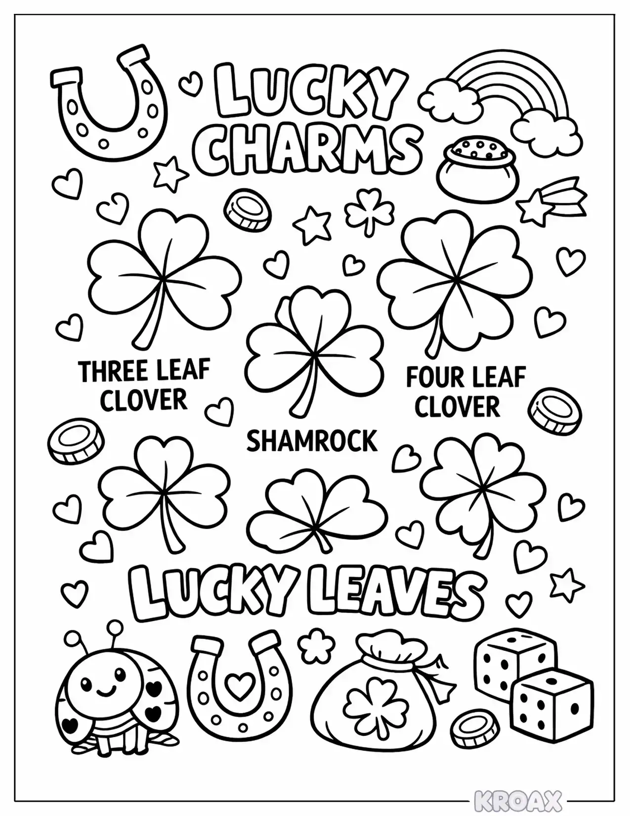 clover leaf four leaf lucky charm printable coloring page