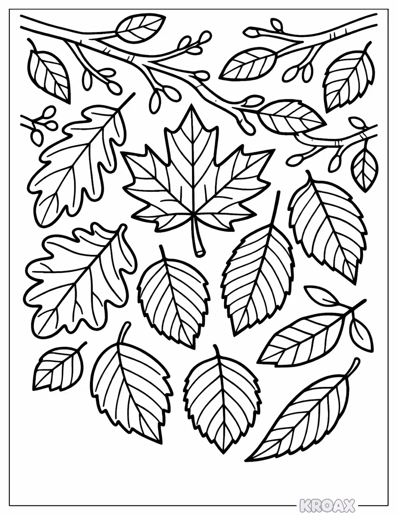 detailed autumn leaves and branches printable coloring page